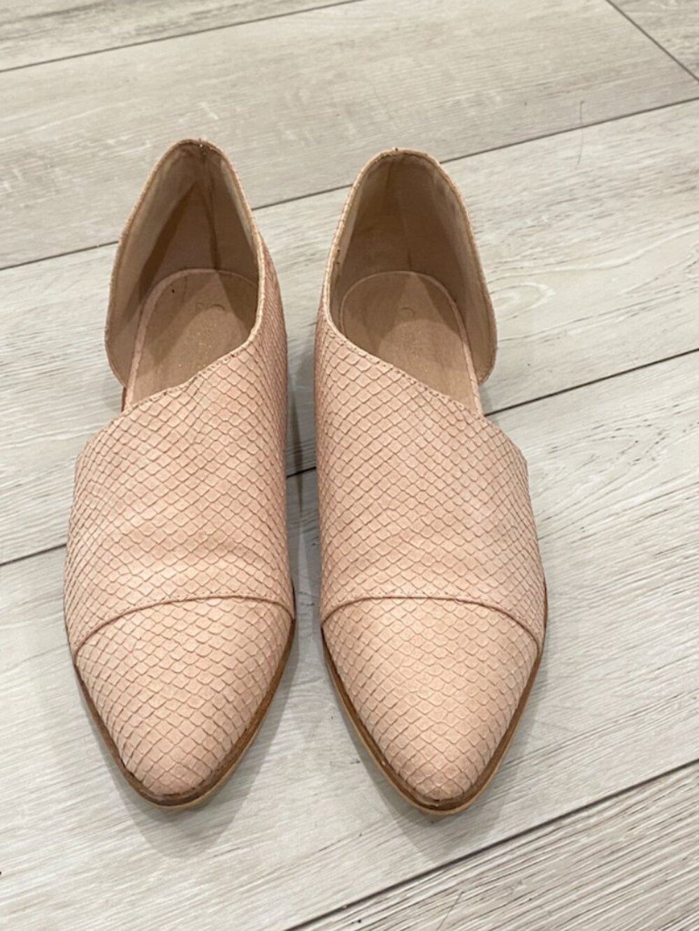 Catherine Malandrino D'Orsay Flats Pointed Toe Snakeskin Nude Pink Size 8 - Picture 2 of 8